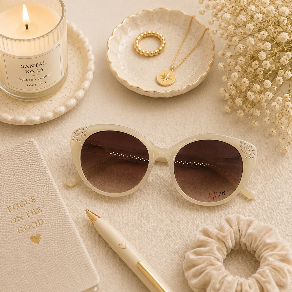 Colors in Optics Seema Cream Rhinestone Oval Sunglasses Designer Frames